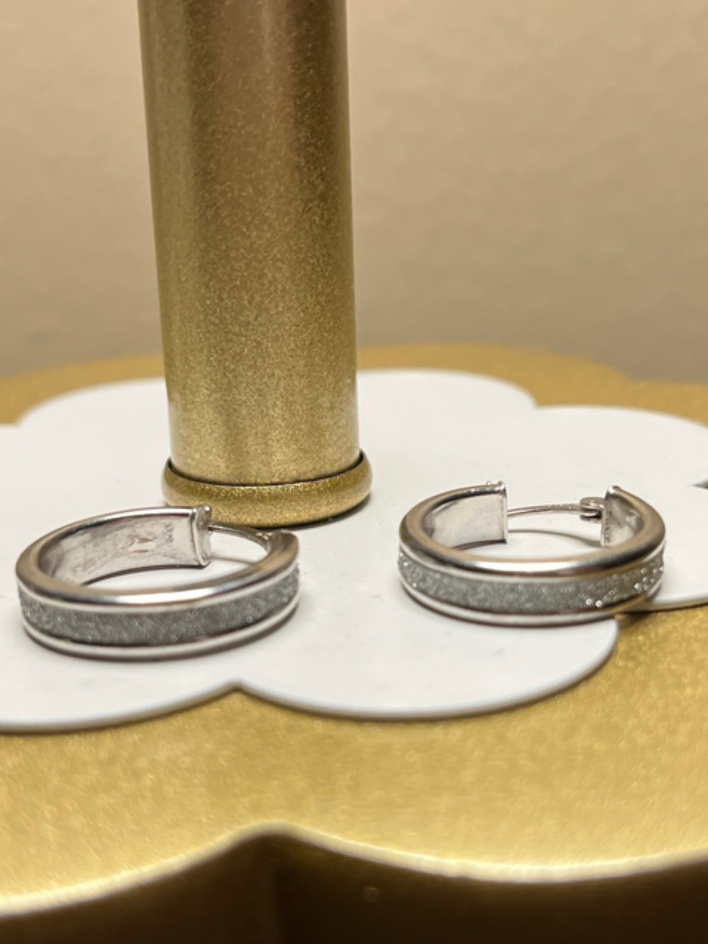 Sterling Silver Glitter Hoop Earrings - Silver